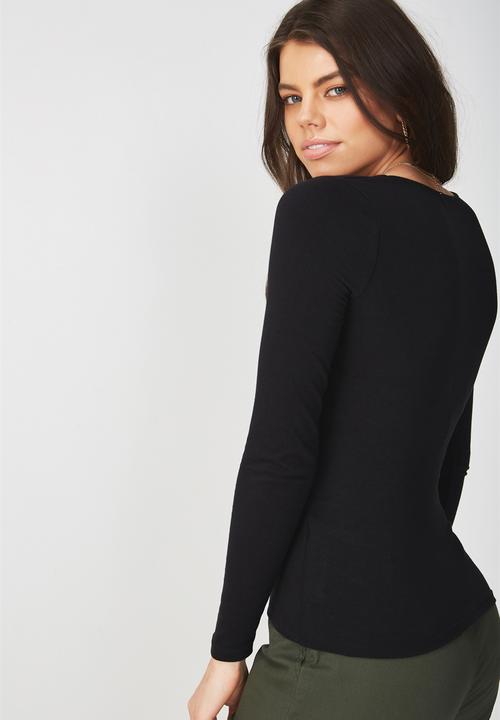 Supré  - Long sleeve deep v - black