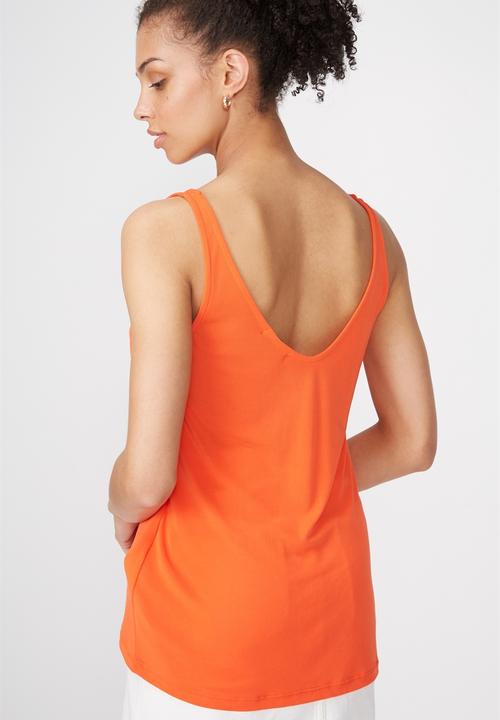 Cotton On - Tia scooped high low tank top - orange 