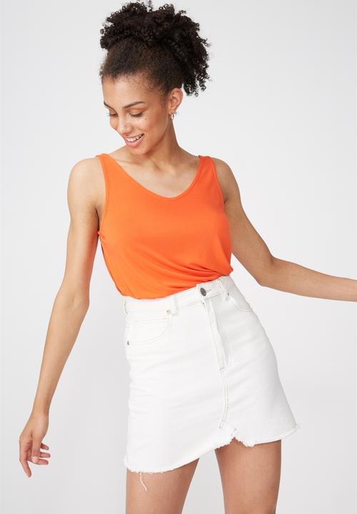 Cotton On - Tia scooped high low tank top - orange 
