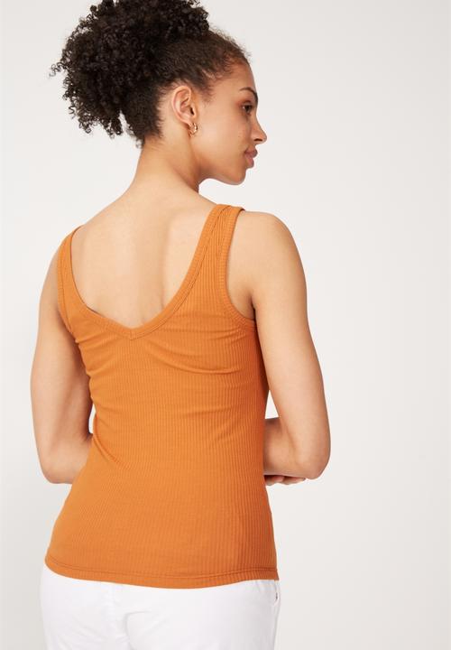 Cotton On - Double v rib tank top - orange