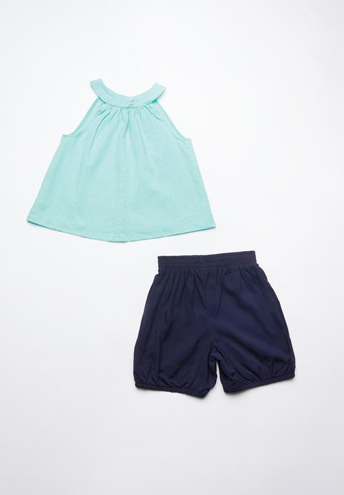 Superbalist - Smock top with bloomer shorts - turquoise and navy
