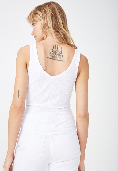 Cotton On - Double v rib tank top - white