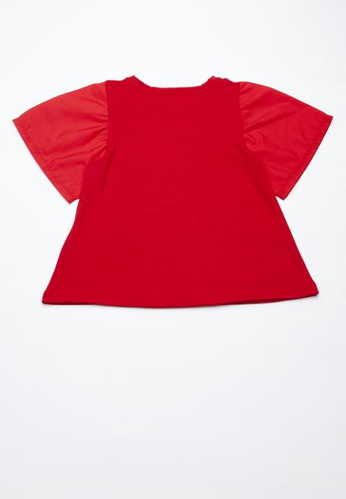 Superbalist - Woven knit ruffle tee - red