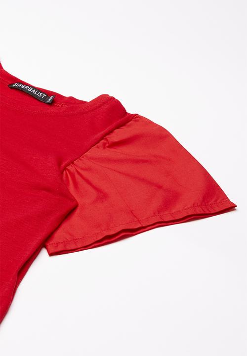 Superbalist - Woven knit ruffle tee - red