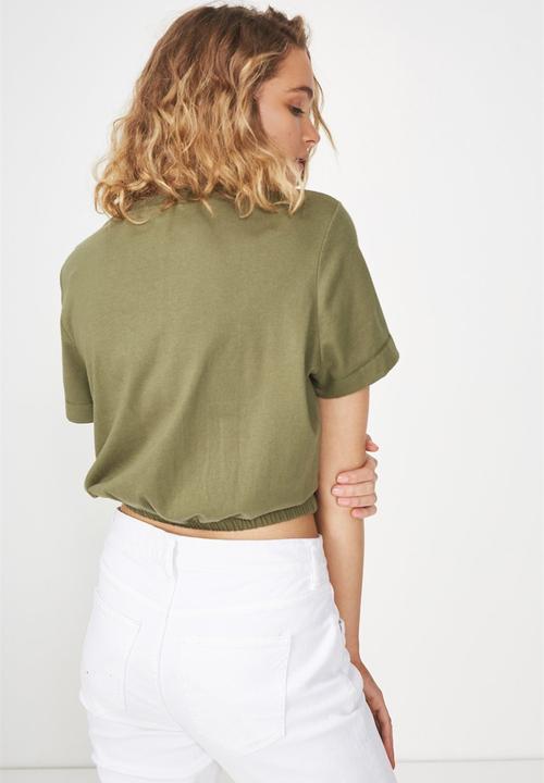 Cotton On - Ivy short sleeve waisted top - khaki
