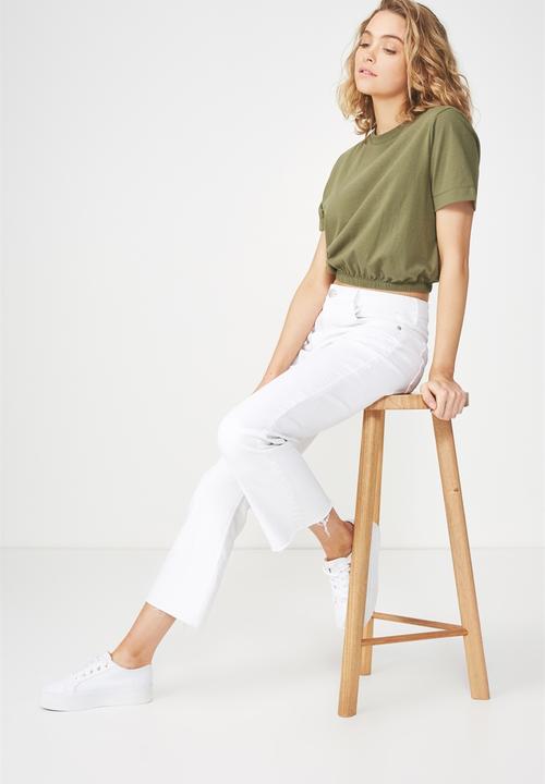 Cotton On - Ivy short sleeve waisted top - khaki