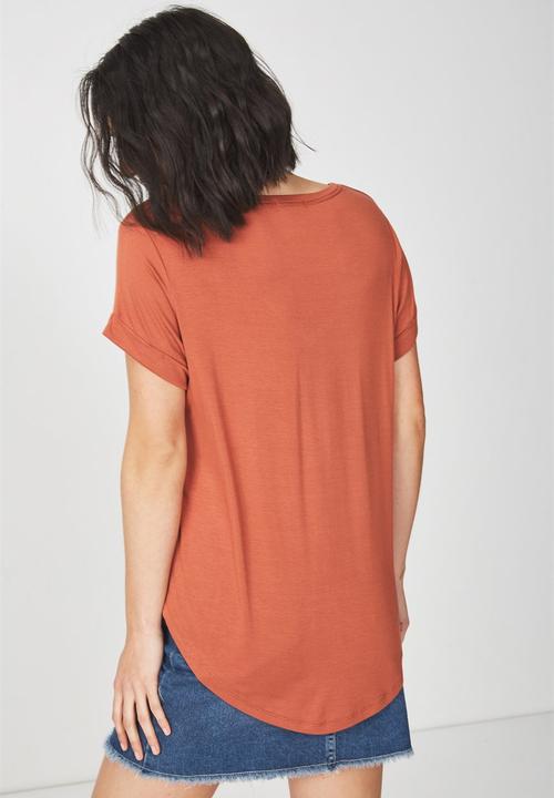 Cotton On - Karly short sleeve v-neck top - orange 