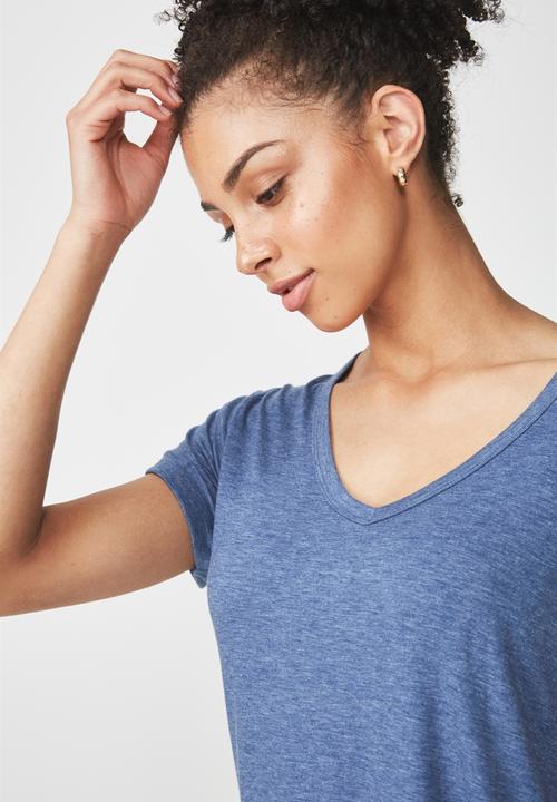 Cotton On - Karly short sleeve v-neck top - blue