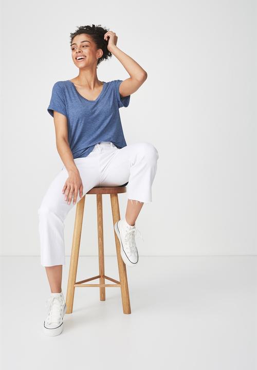 Cotton On - Karly short sleeve v-neck top - blue