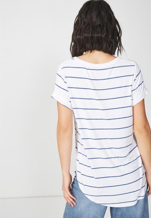 Cotton On - Karly short sleeve v-neck top - white & blue