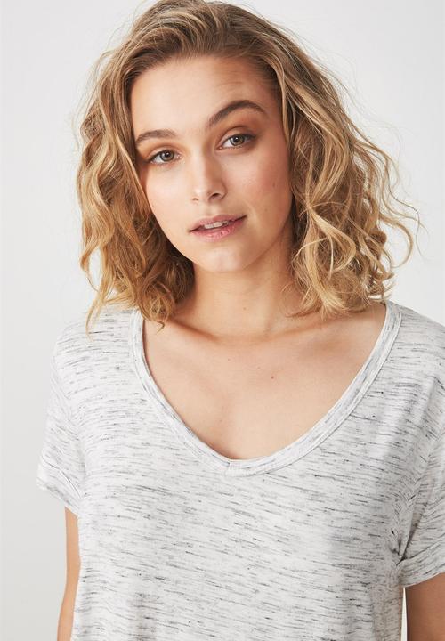 Cotton On - Karly short sleeve v-neck top - white & grey