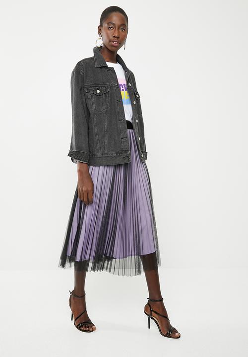 Superbalist - Sunray pleated midi skirt with contrasting lining - black & lilac