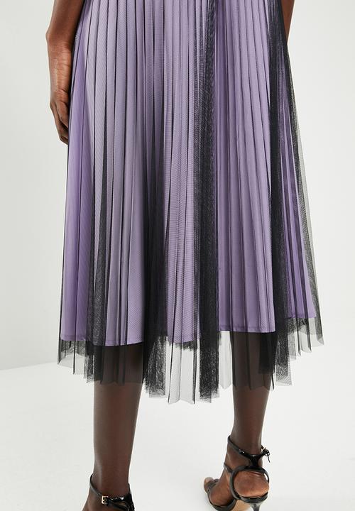 Superbalist - Sunray pleated midi skirt with contrasting lining - black & lilac