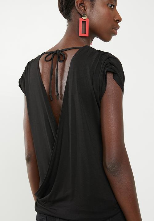 Superbalist - Ruched shoulder wrap back top - black