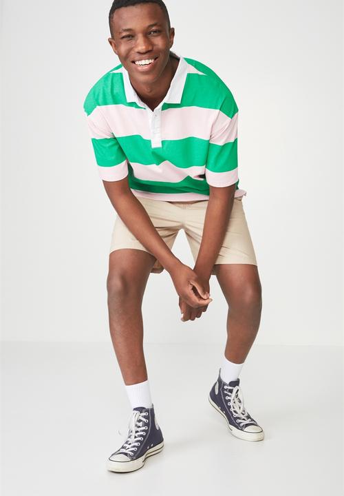 Cotton On - Oversized short sleeve polo - green & white 