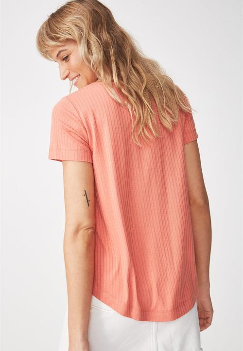 Cotton On - Elisa scoop neck rib tee - peach