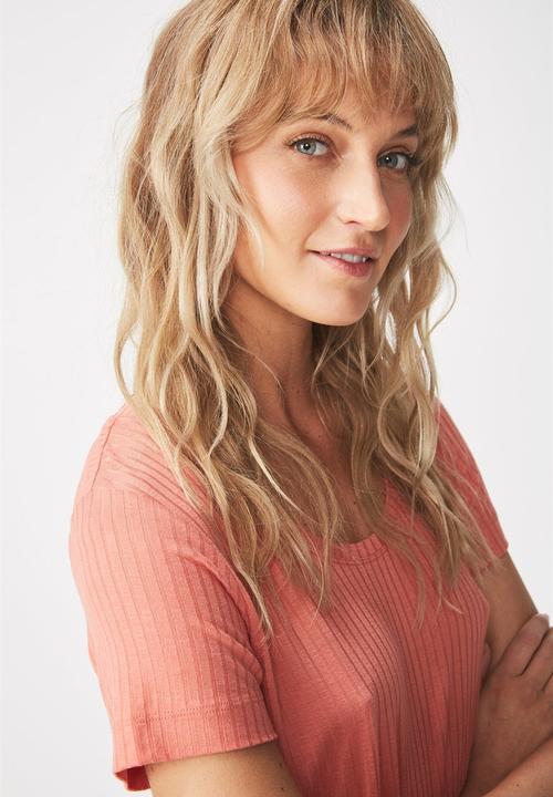 Cotton On - Elisa scoop neck rib tee - peach