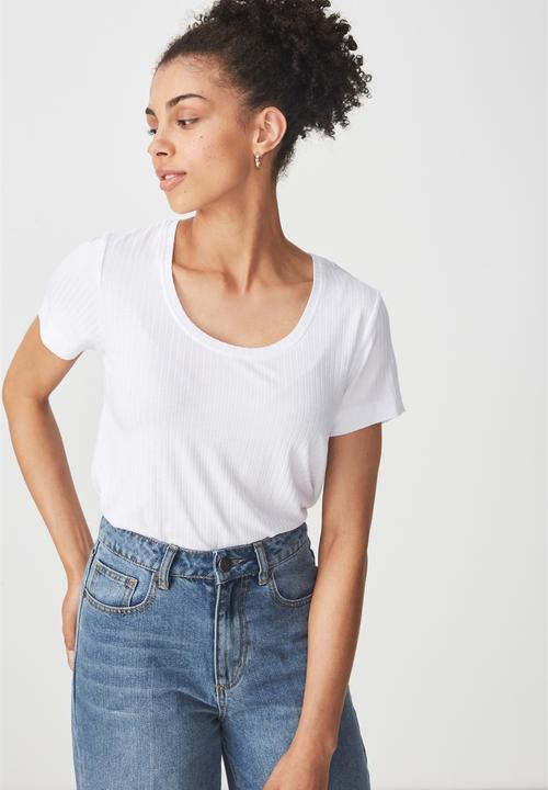 Cotton On - Elisa scoop neck rib tee - white
