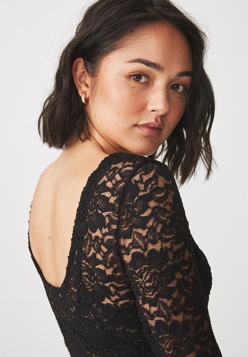Cotton On - Lace long sleeve bodysuit - black