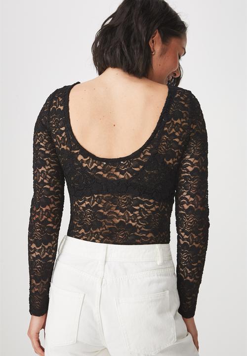 Cotton On - Lace long sleeve bodysuit - black