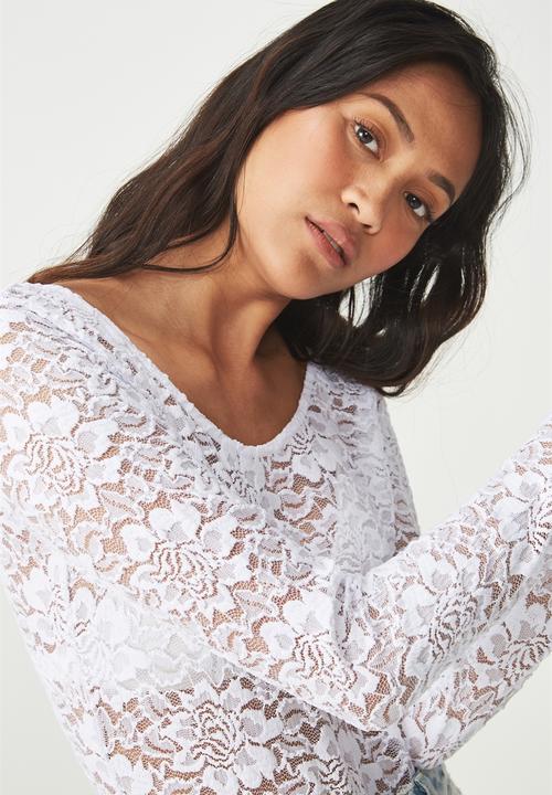 Cotton On - Lace long sleeve bodysuit - white