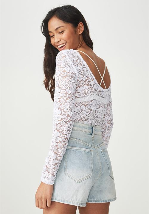 Cotton On - Lace long sleeve bodysuit - white