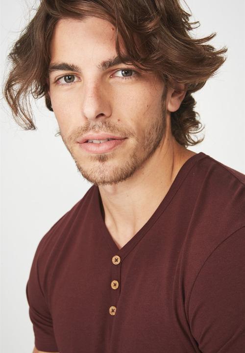Cotton On - Essential henley - burgundy