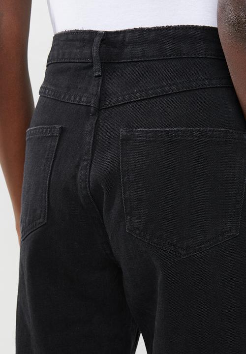 Missguided - Riot hang down rip high waisted mom jean - black