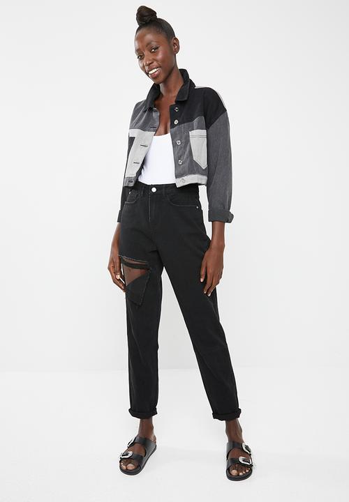 Missguided - Riot hang down rip high waisted mom jean - black