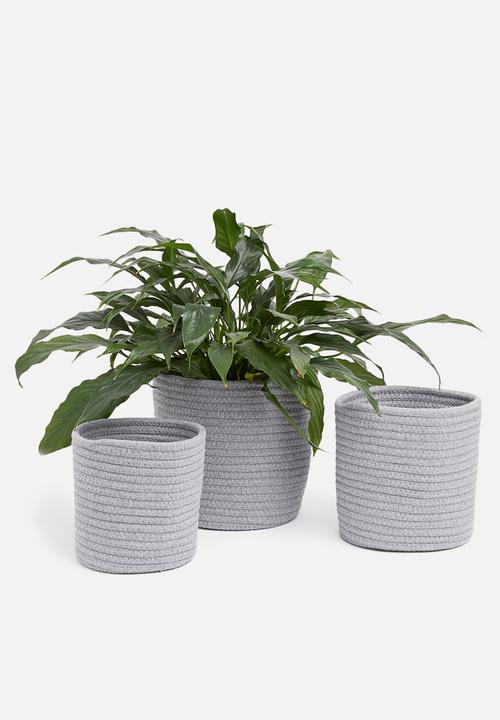Sixth Floor - Cotton rope storage basket set of 3 - grey