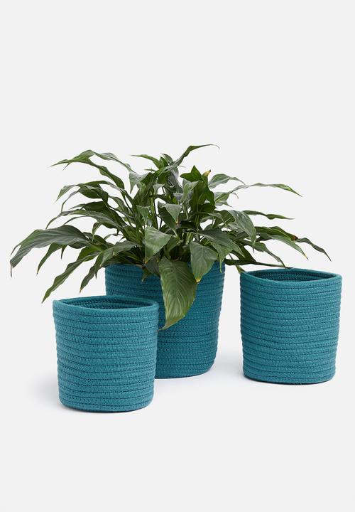 Sixth Floor - Cotton rope storage basket set of 3 - teal