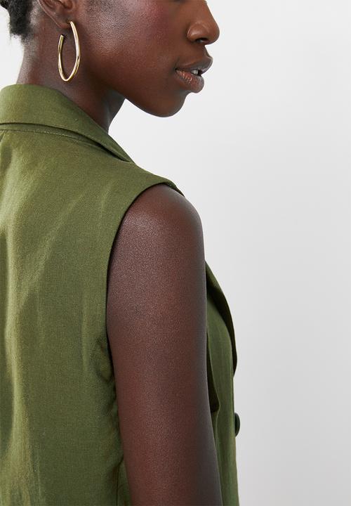 Superbalist - Sleeveless double breasted linen blend blazer - olive