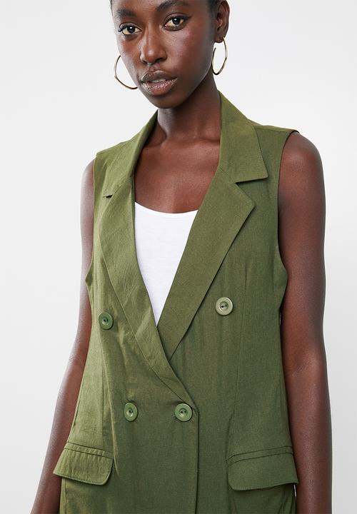 Superbalist - Sleeveless double breasted linen blend blazer - olive