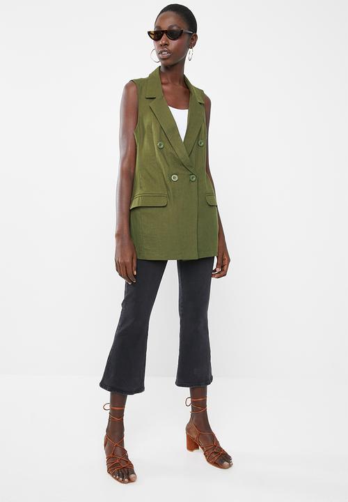 Superbalist - Sleeveless double breasted linen blend blazer - olive
