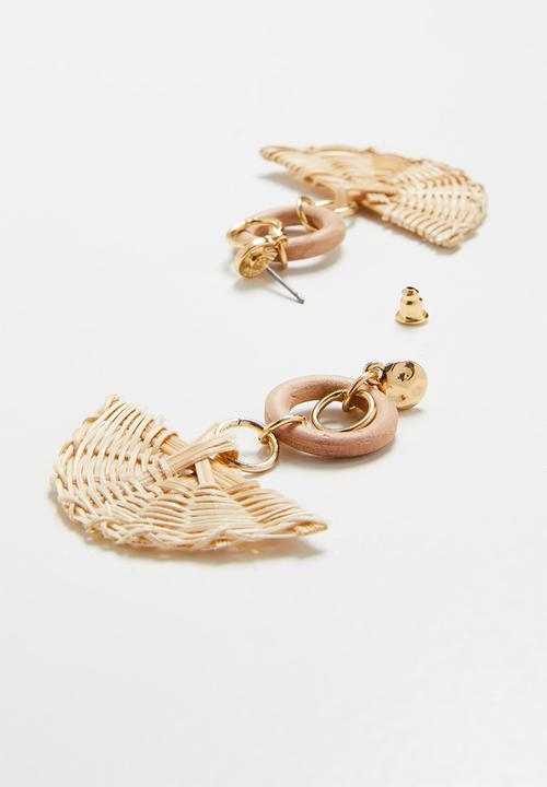 Superbalist - Fan raffia earrings - brown & gold