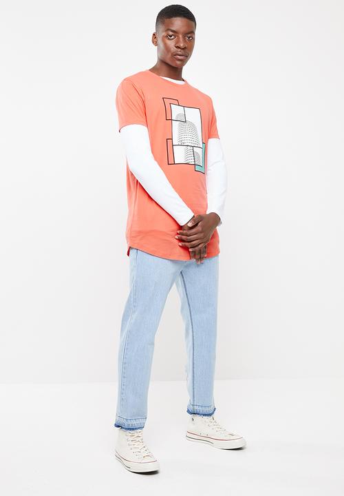 Superbalist - Printed curved hem tee - coral 
