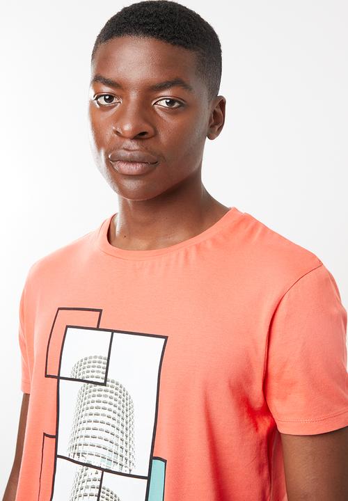 Superbalist - Printed curved hem tee - coral 