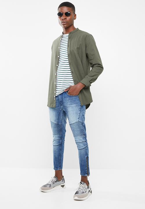 Superbalist - Cropped skinny biker abrasions jeans - blue