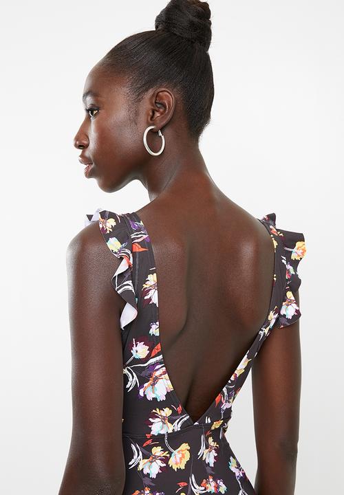PIHA - Deep v-neckline with ruffle detail swimsuit - brown