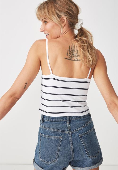 Cotton On - Fashion crop cami - navy & white