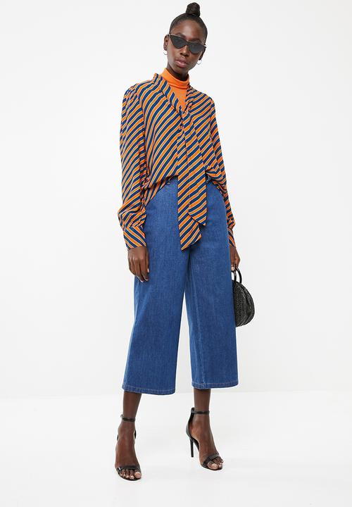 Vero Moda - Wrill long sleeve bow top - orange & navy 