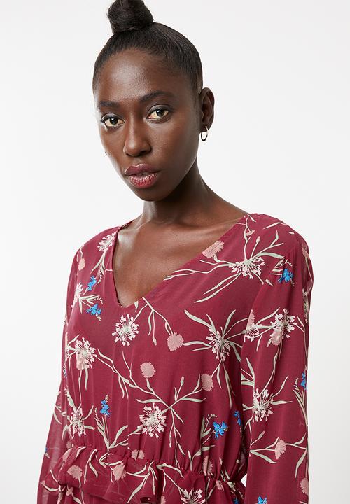 Vero Moda - Becca long sleeve short dress - red
