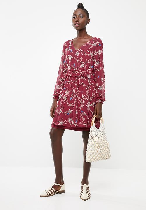 Vero Moda - Becca long sleeve short dress - red