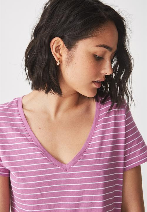 Cotton On - The deep v top - cleo stripe white