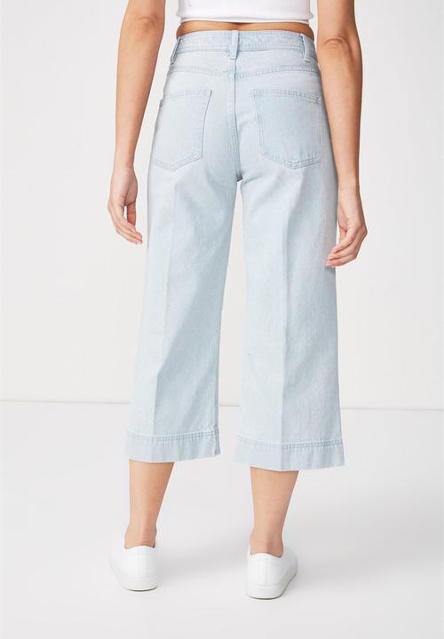 Cotton On - High rise wide leg cropped jeans - blue
