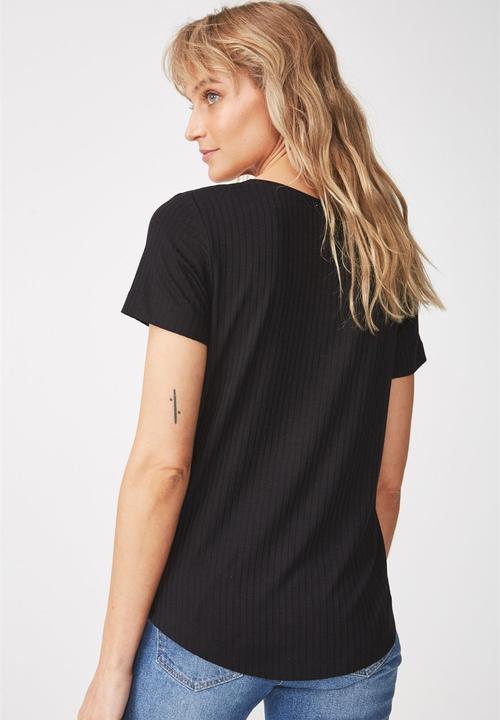 Cotton On - Elisa scoop neck rib tee - black 