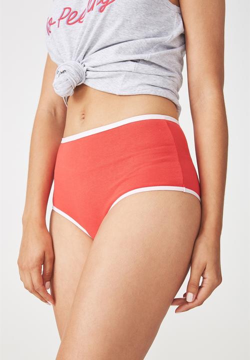 Cotton On - Cotton flat elastic high waist brief - red