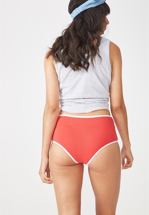 Cotton On - Cotton flat elastic high waist brief - red