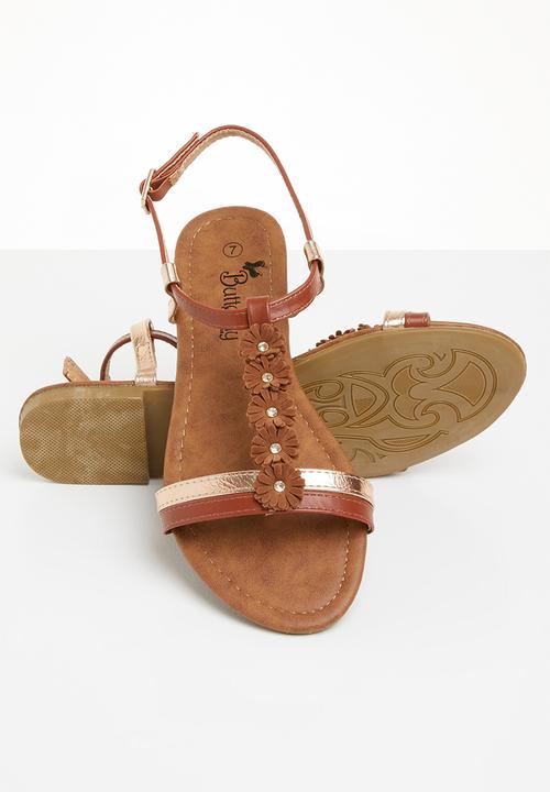 Butterfly Feet - Farial flower detail sandals - tan
