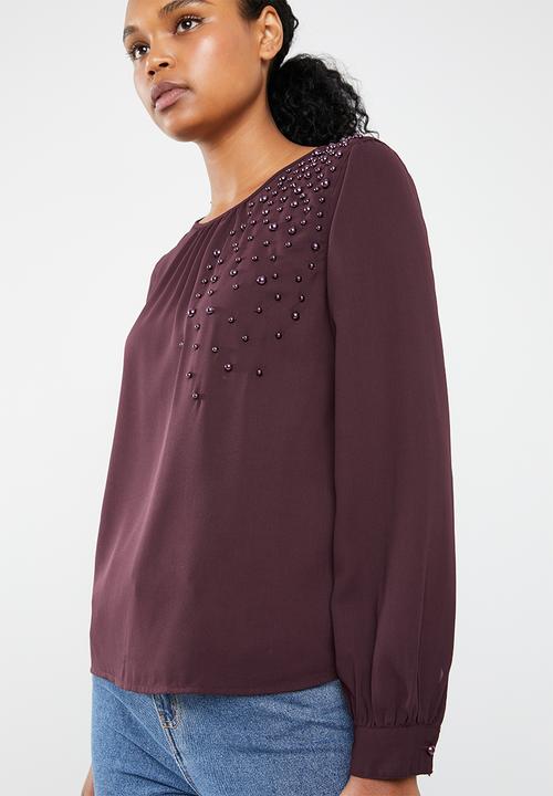 Vero Moda - Dagmar long sleeve midi blouse - burgundy